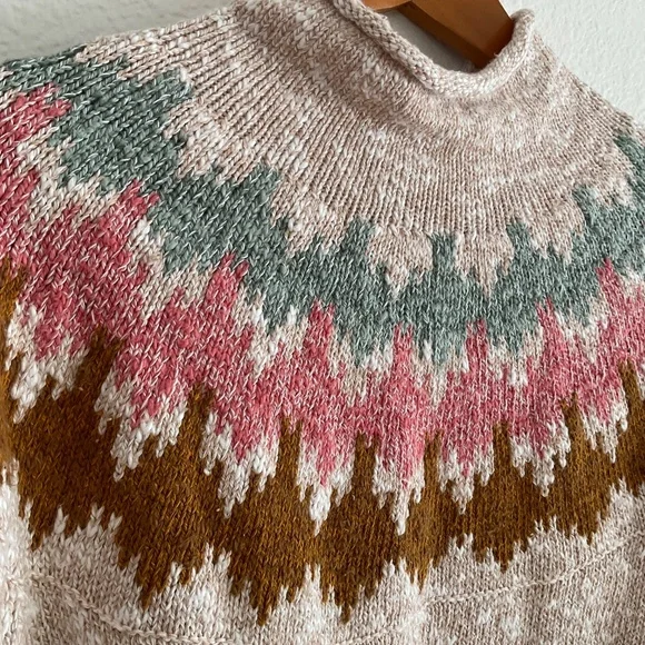 L.L. Bean Women's Cotton Ragg Sweater Funnelneck Pullover Fair Isle - Picture 6 of 7